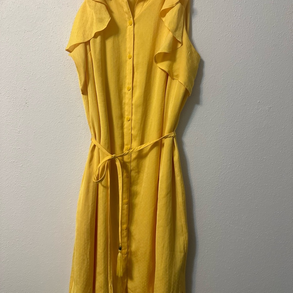 Yellow Nicole Miller Button-Up Dress with Ruffle Sleeves